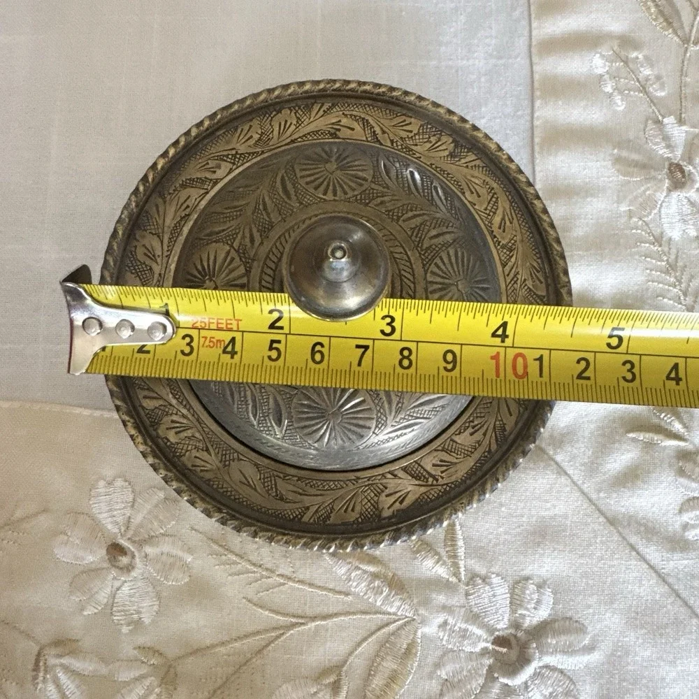 Vintage Handcrafted Engraved Brass Butter Dish With Lid ~ Made In India ~ Patina